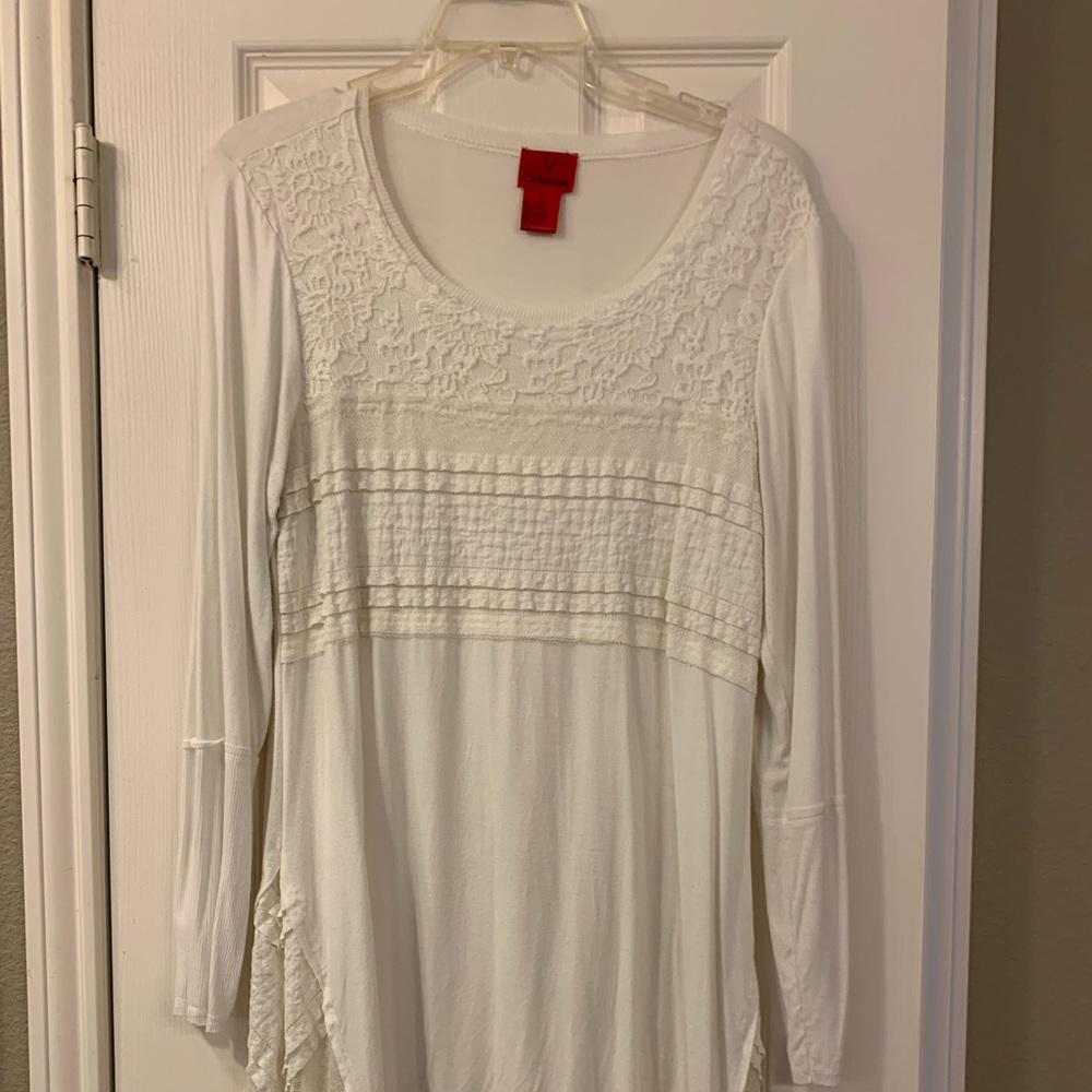 Long lace inset tunic. Adorable paired with leggings and boots.